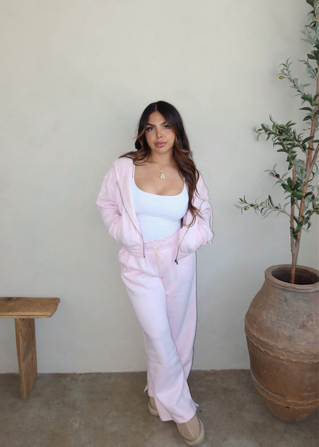 Urban Fleece Lounge Set ( Baby Pink)